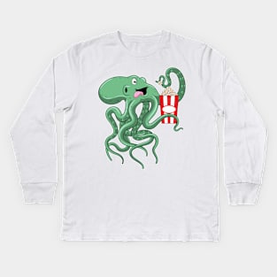 Octopus with Popcorn Kids Long Sleeve T-Shirt